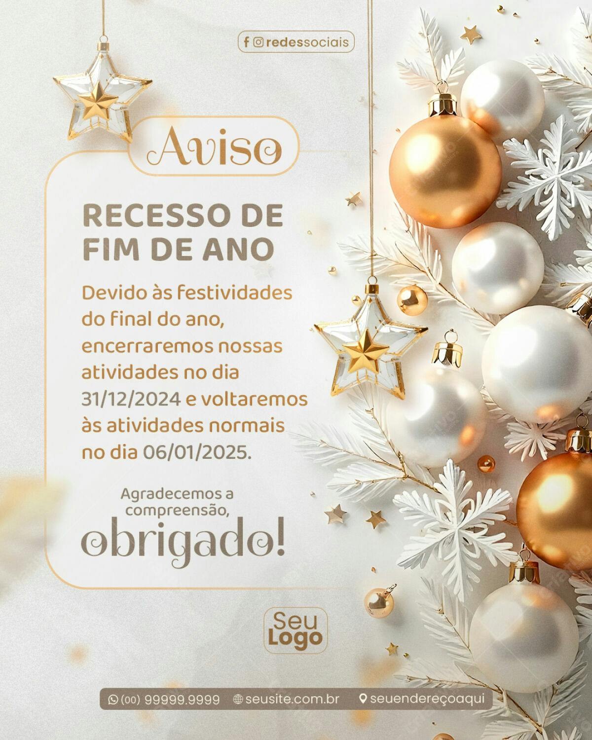 Anúncio Recesso Fim de Ano PSD Editável