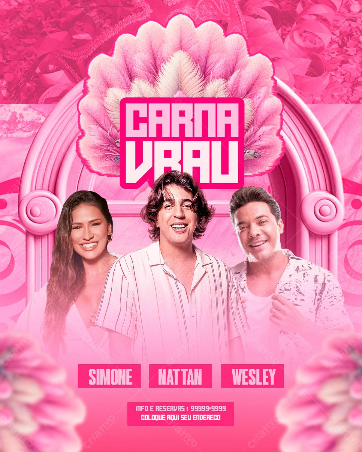 Flyer Carnaval com Simone, Nattan e Wesley PSD Editável