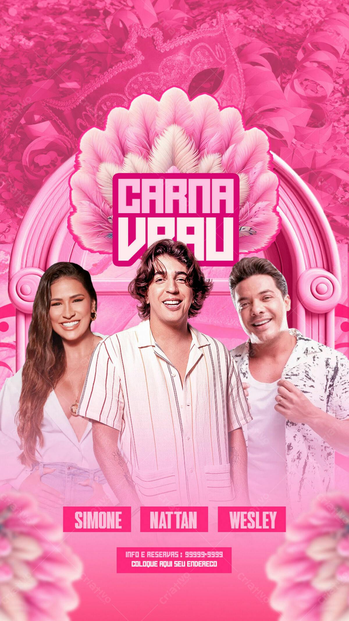 Flyer Carnaval com Simone, Nattan e Wesley PSD Editável