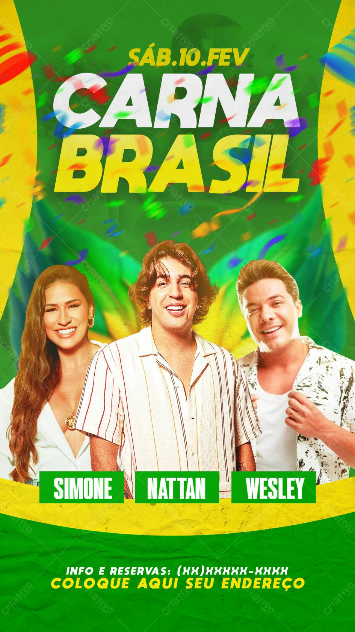 Flyer CarnaBrasil com Simone, Nattan e Wesley PSD Editável
