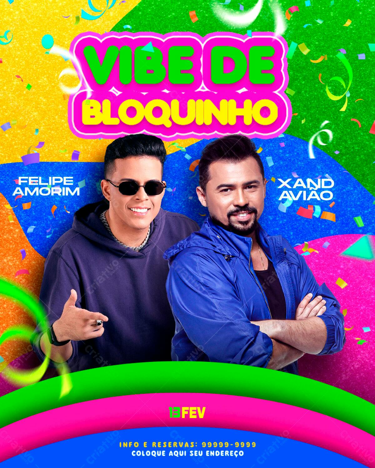 Flyer Vibe de Bloquinho com Felipe Amorim e Xand Avião PSD Editável