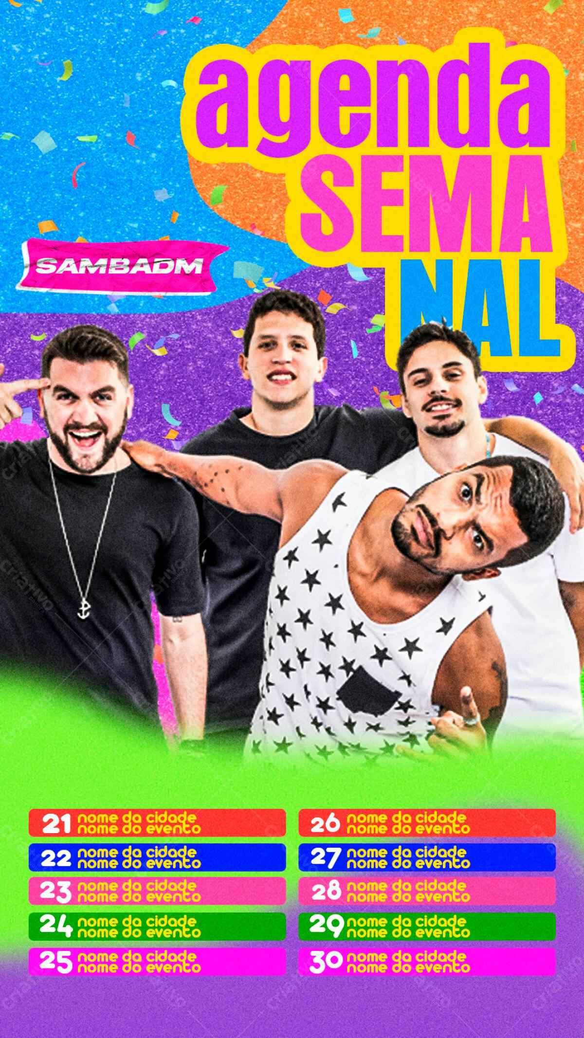 Flyer Agenda Semanal para Evento Musical PSD Editável