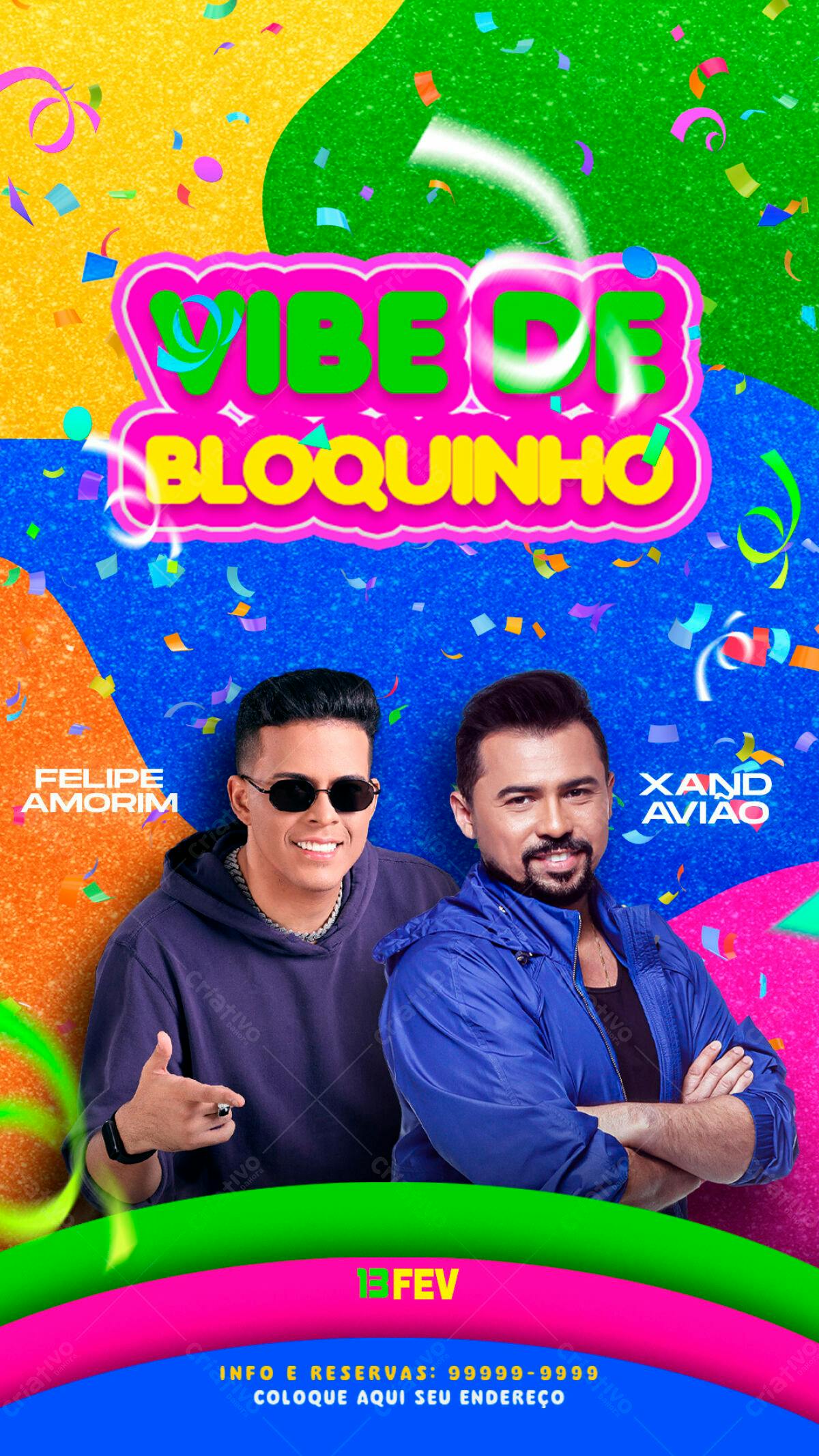 Flyer Vibe do Bloquinho com Felipe Amorim e Xand Avião PSD Editável