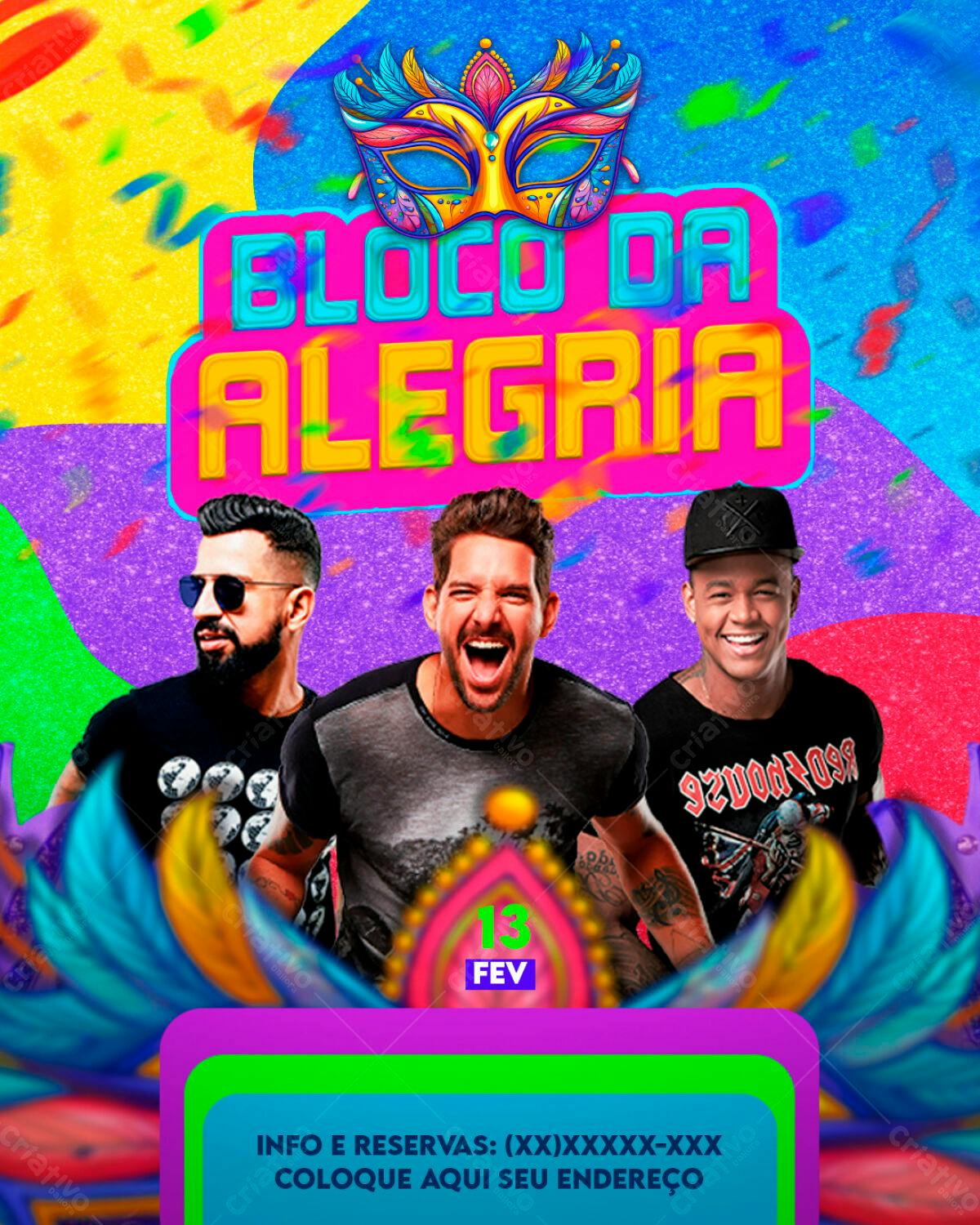 Flyer Bloco de Alegria Carnaval PSD Editável