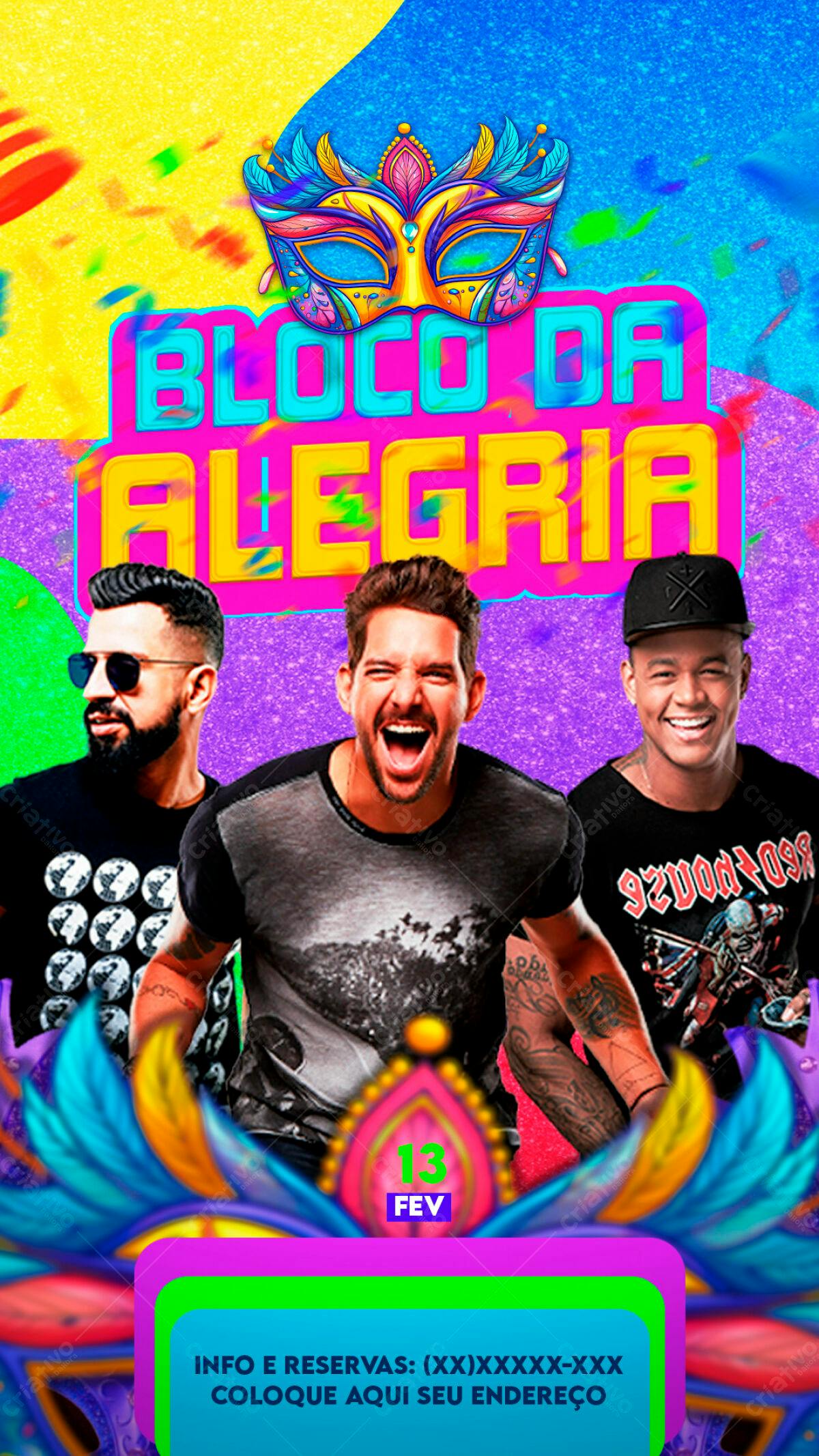 Flyer Bloco de Alegria Carnaval PSD Editável