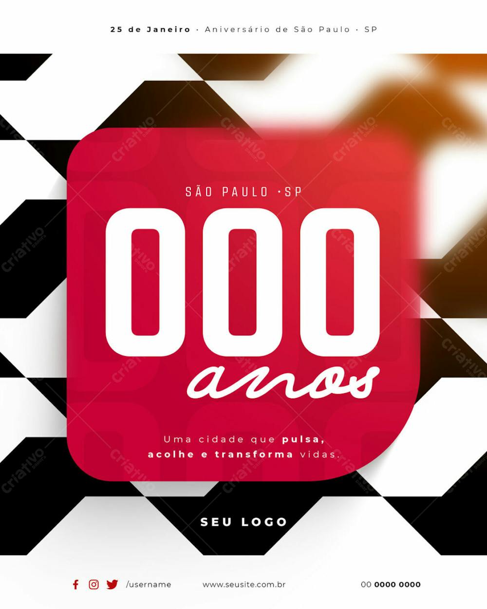 Psd Editável 25 de janeiro Aniversário Cidade São Paulo