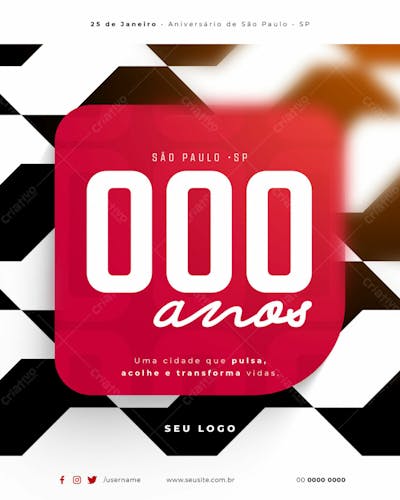 Psd Editável 25 de janeiro Aniversário Cidade São Paulo