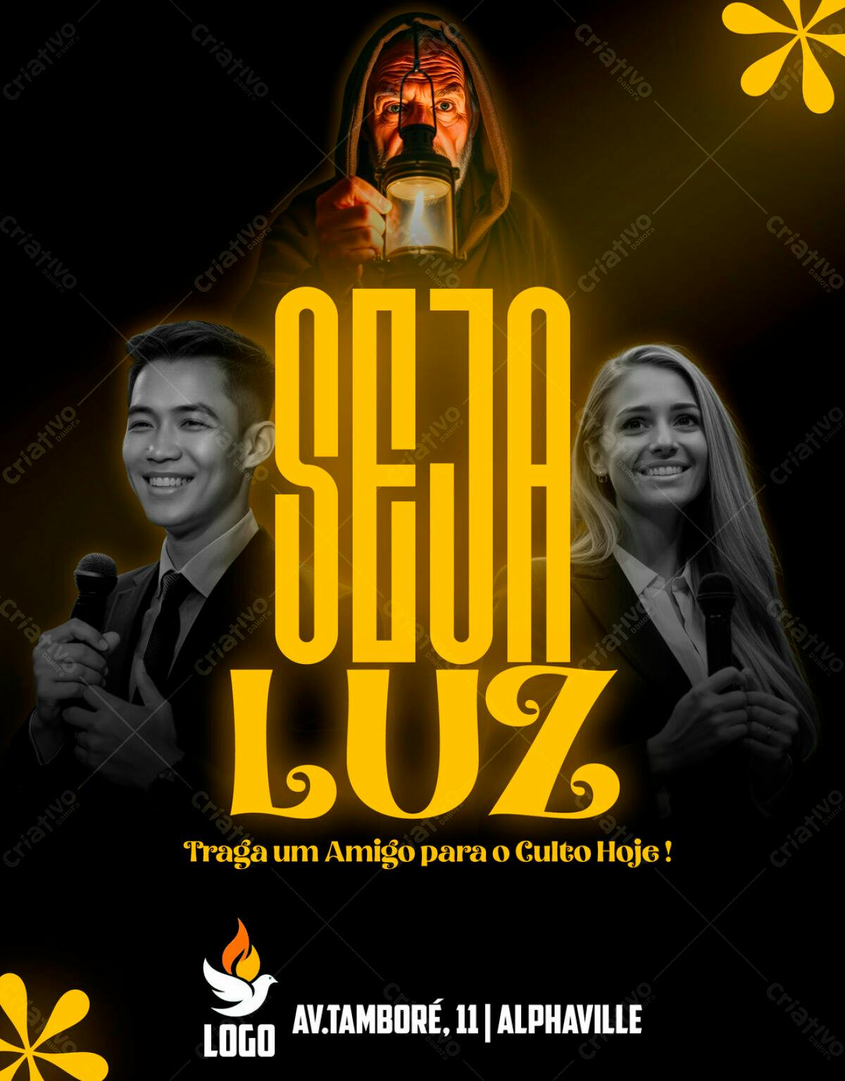 Flyer para Culto "Seja Luz" PSD Editável
