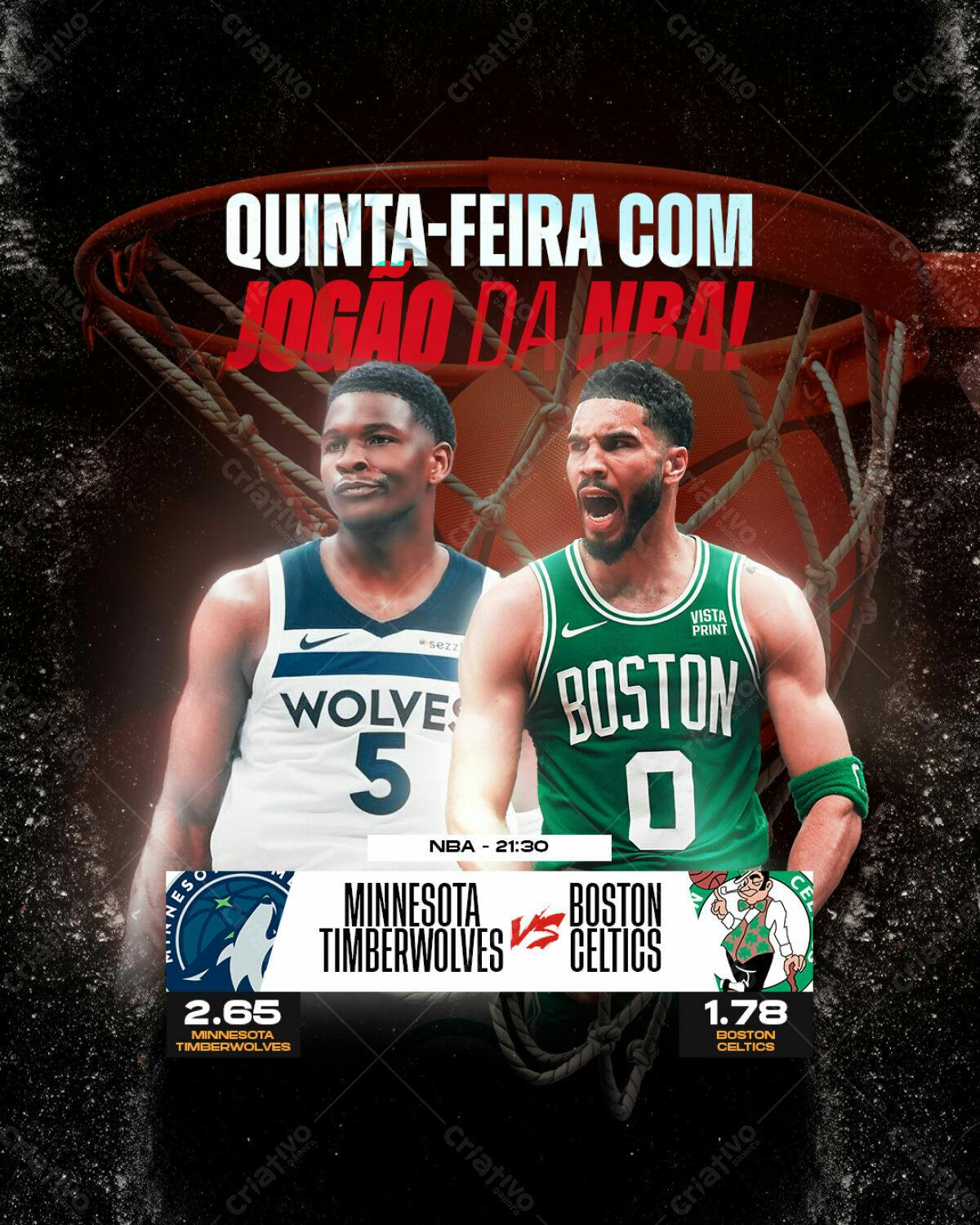 Flyer Jogo NBA - Minnesota Timberwolves vs Boston Celtics PSD Editável