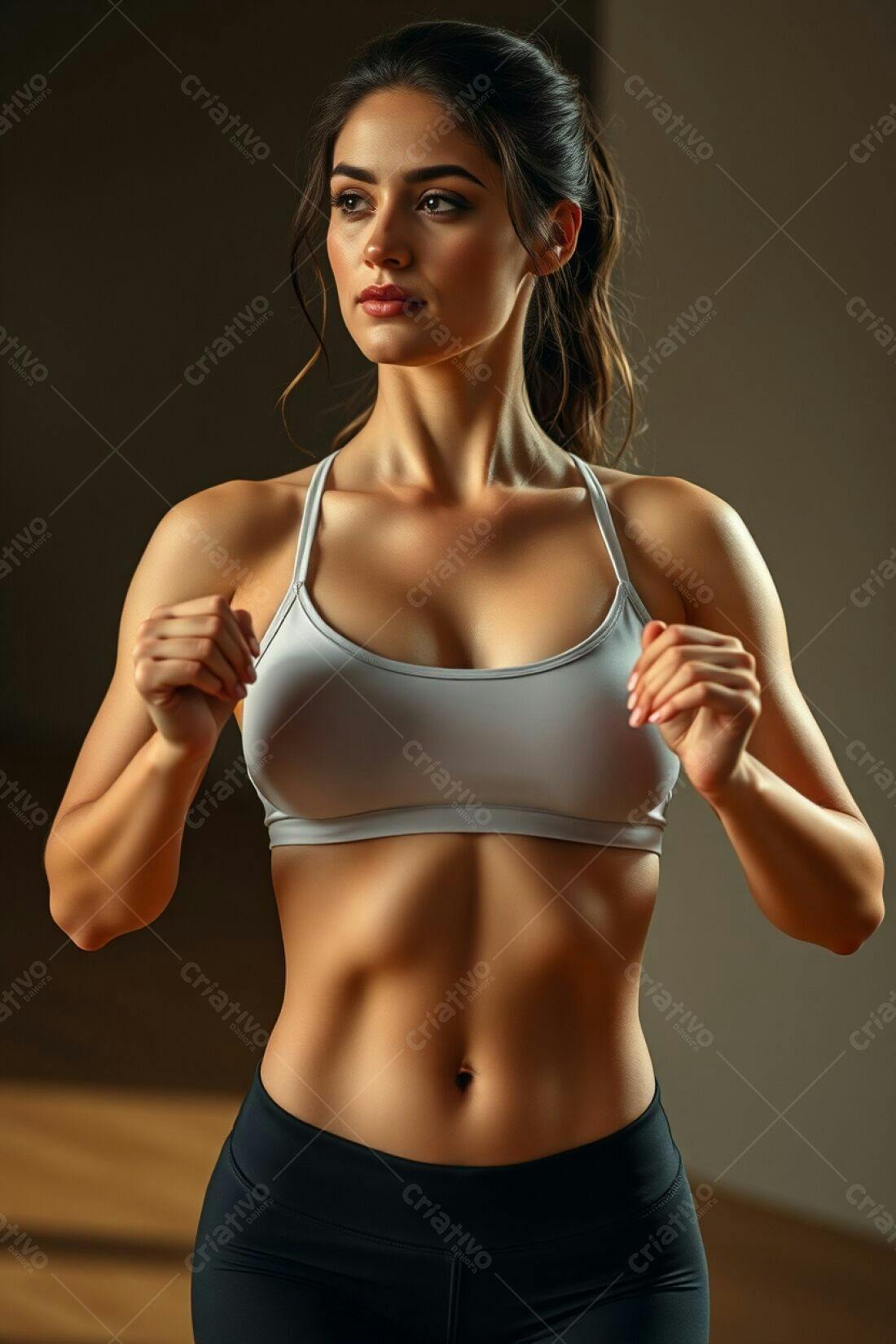 Mulher atleta com abdômen definido em academia