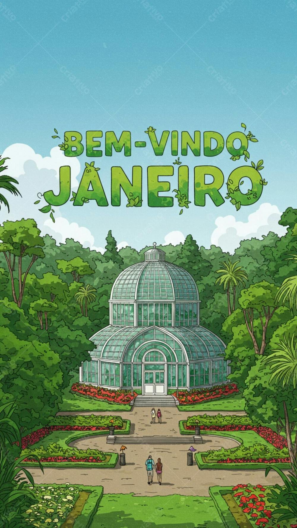 Imagem De Jardim Botânico Escrito Com Flores Bem Vindo Janeiro Para Composição