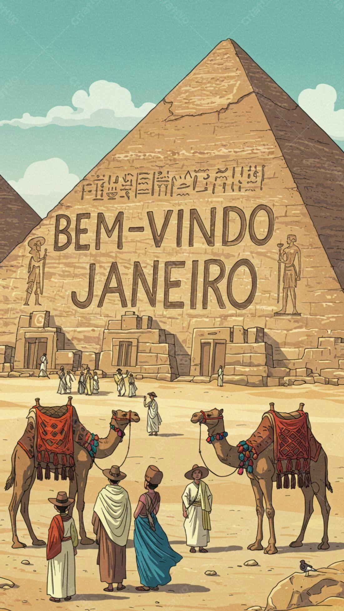 Pirâmides do Egito com camelos e turistas