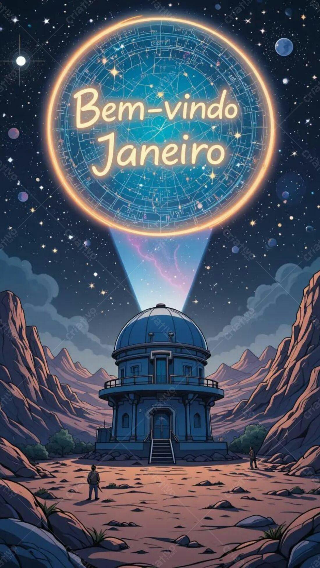 Observatório espacial em paisagem desértica