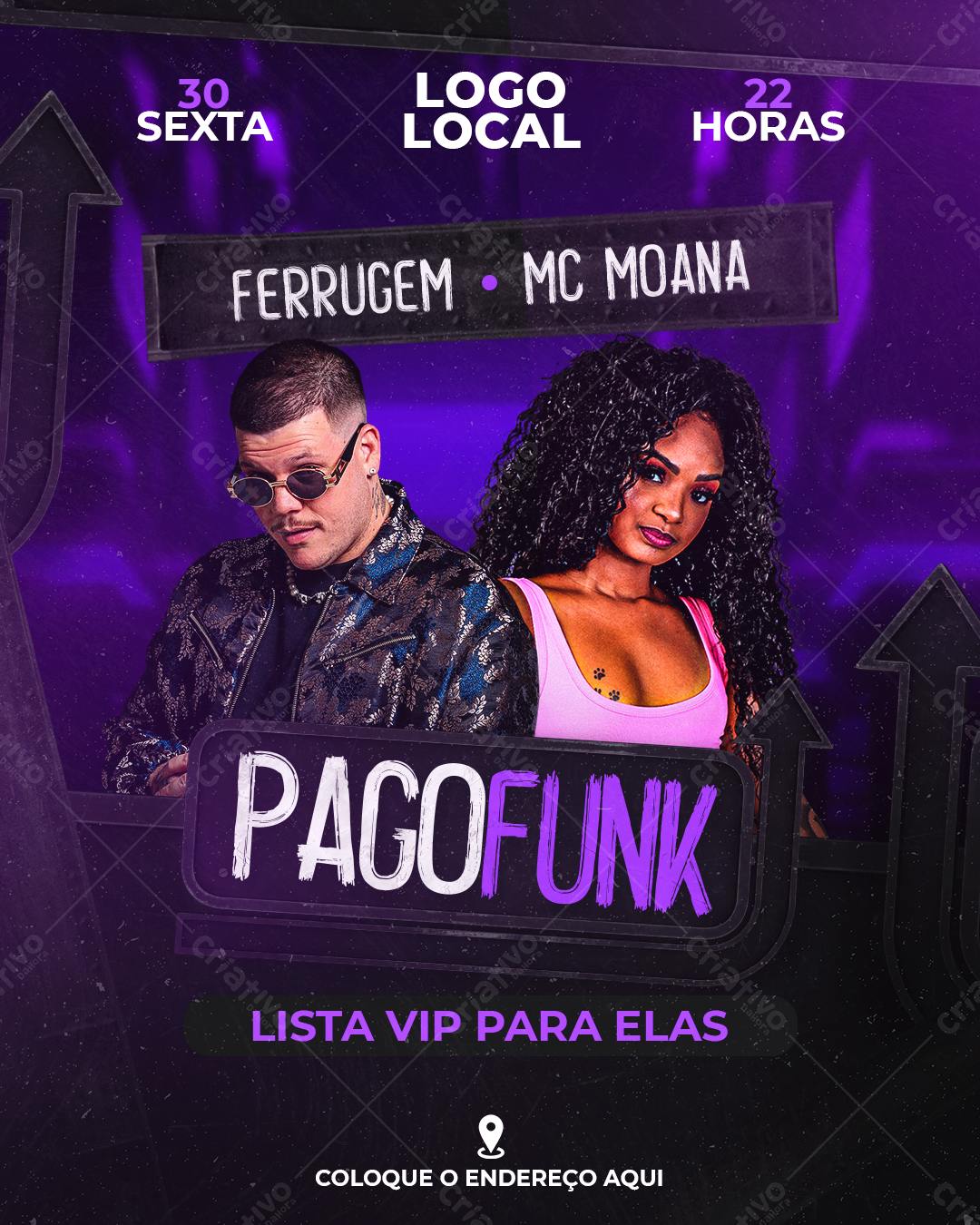 Flyer Pagofunk com Ferrugem e MC Moana PSD Editável