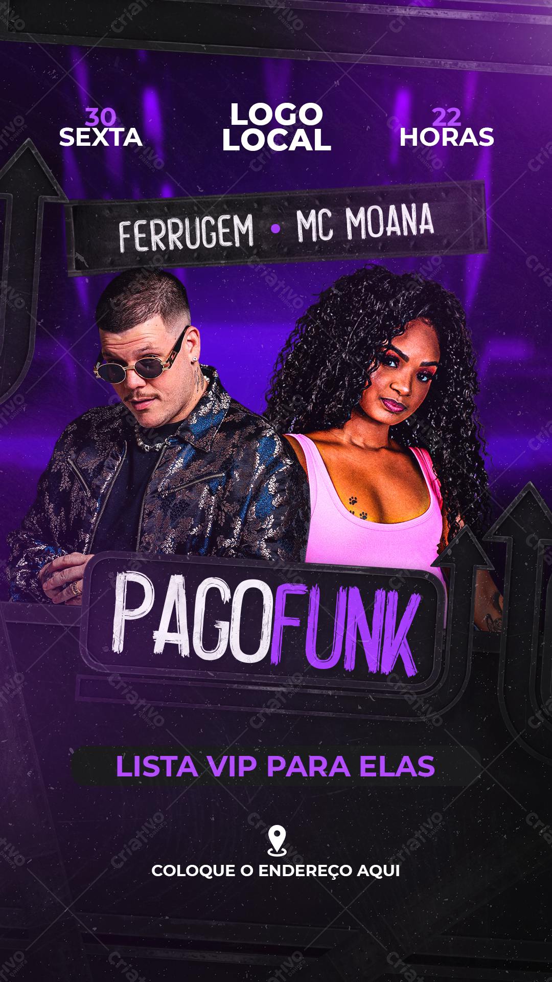 Flyer Festa Pagofunk com Ferrugem e MC Moana PSD Editável