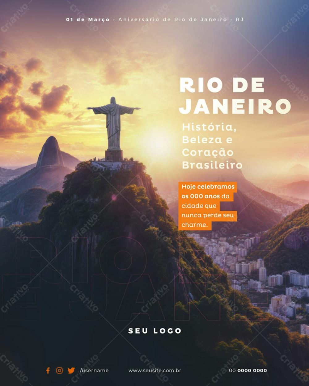 Psd Editável 01 De Março Aniversário Rio De Janeiro Capital História, Beleza E Coração Brasileiro 01 25