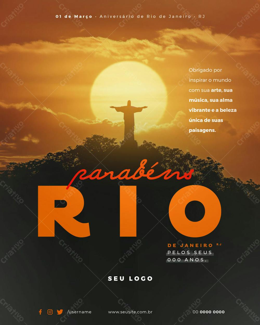 Psd Editável 01 De Março Aniversário Rio De Janeiro Capital Obrigado Por Inspirar O Mundo Com Suas Paisagens 01 25