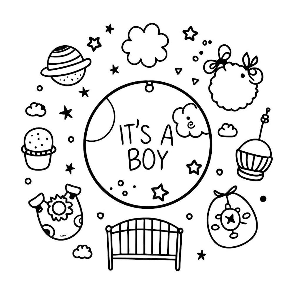 Cute Black And White Baby Boy Announcement Illustration