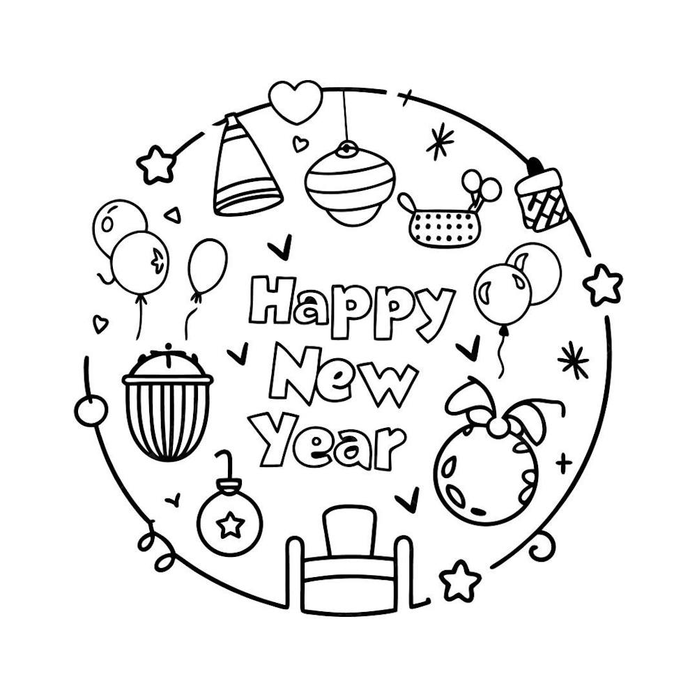 Cute Black And White Happy New Year Graphic Design