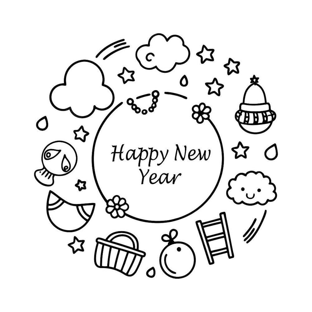 Cute Black And White Happy New Year Illustration With Festiv