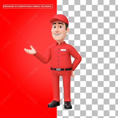 Personagem 3D Vendedor Roupa Vermelha Psd Editável