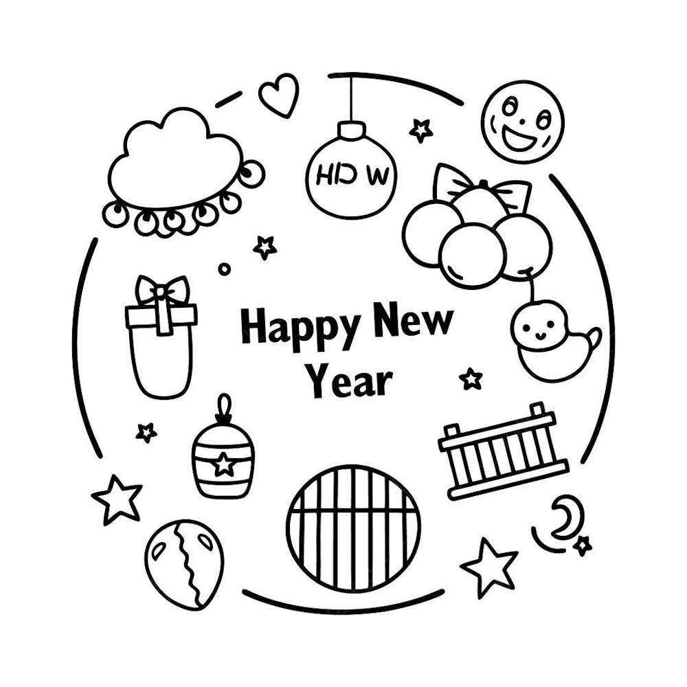 Cute Black And White Happy New Year Graphic Design