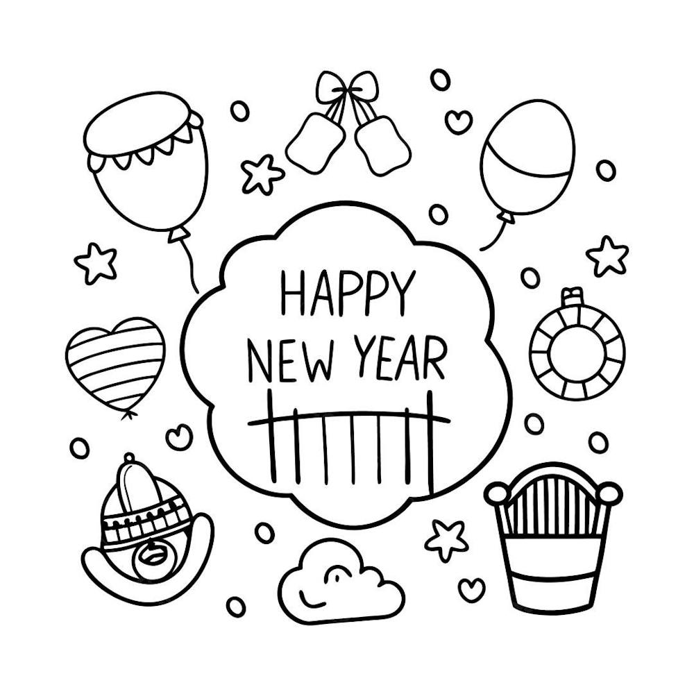 Cute Black And White Happy New Year Illustration