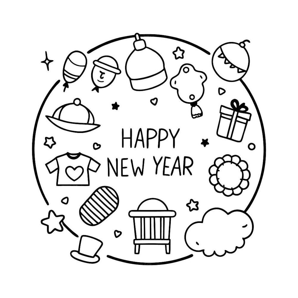 Cute Happy New Year Illustration Circle Design