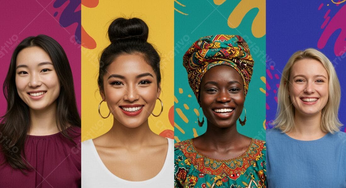 Mulheres sorrindo fundo colorido diversidade