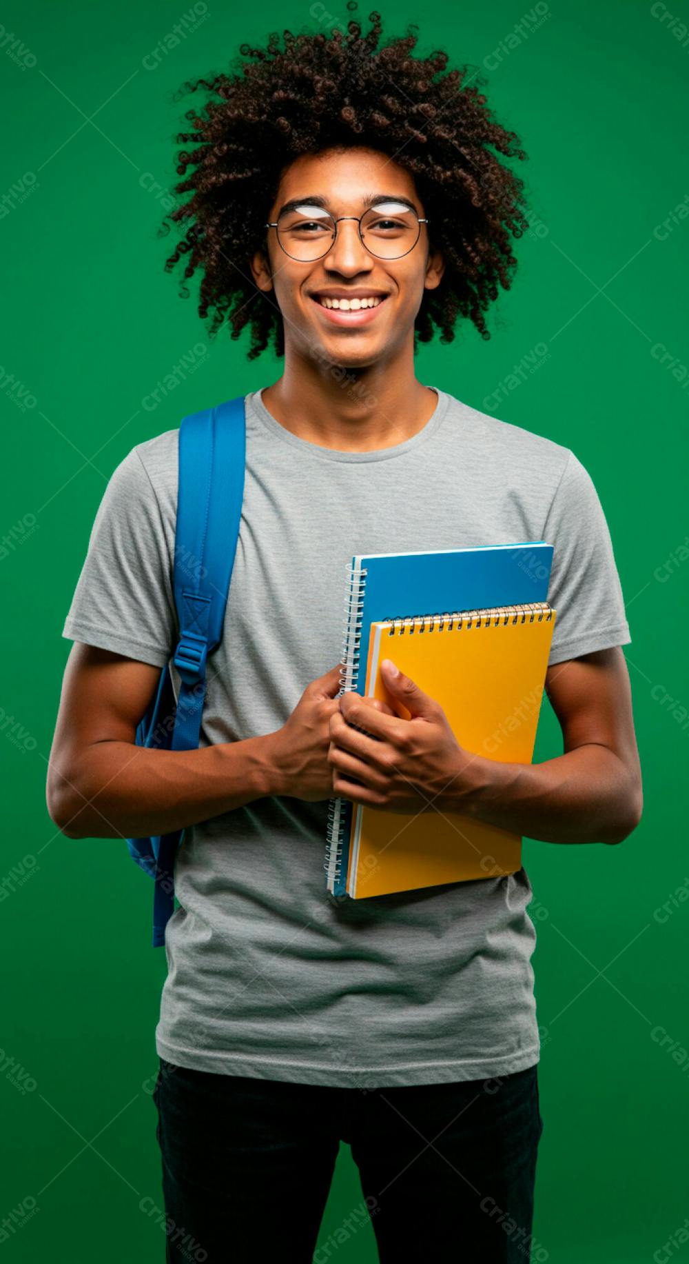 Imagem De Homem Estudante Segurando Fundo Solido Verde Psd Editável