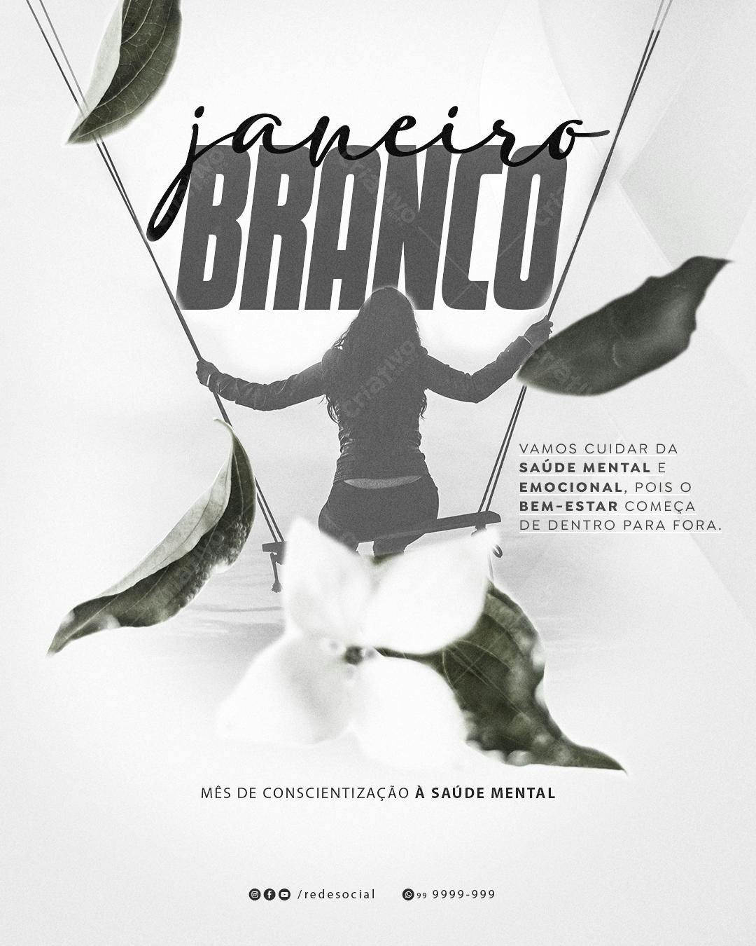 Flyer Janeiro Branco Saúde Mental PSD Editável