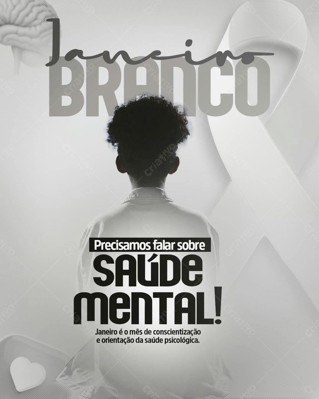 Flyer Janeiro Branco Saúde Mental PSD Editável
