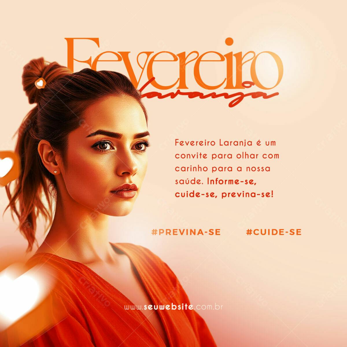 Postagem Fevereiro Laranja PSD Editável
