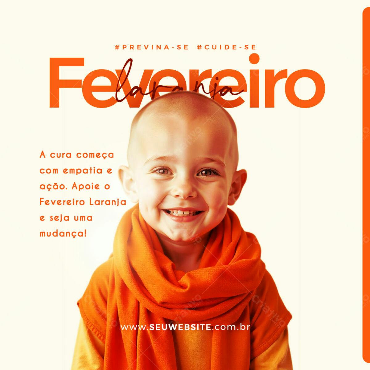 Post para Fevereiro Laranja PSD Editável