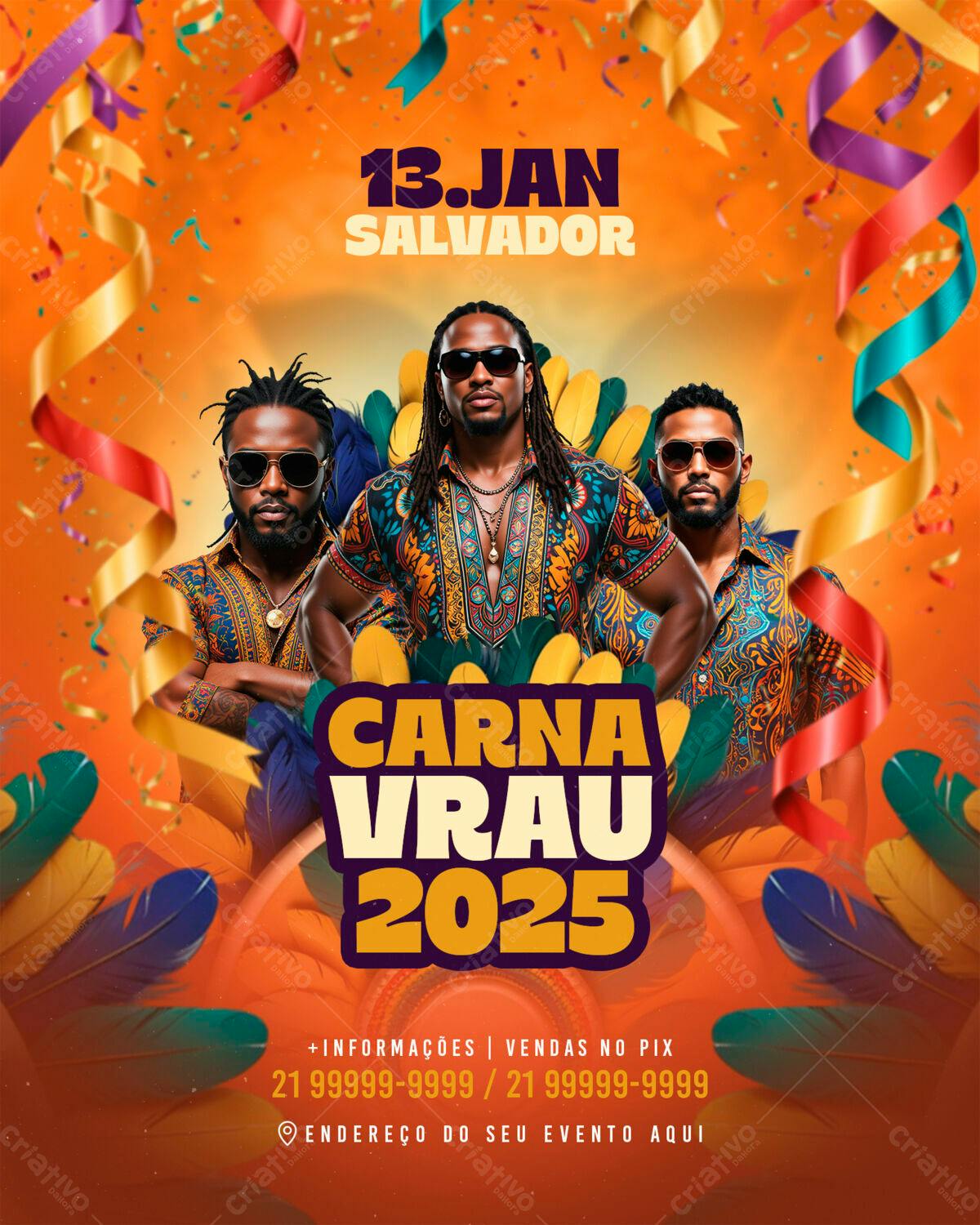 Flyer para o Carnaval Vrau 2025 em Salvador PSD Editável