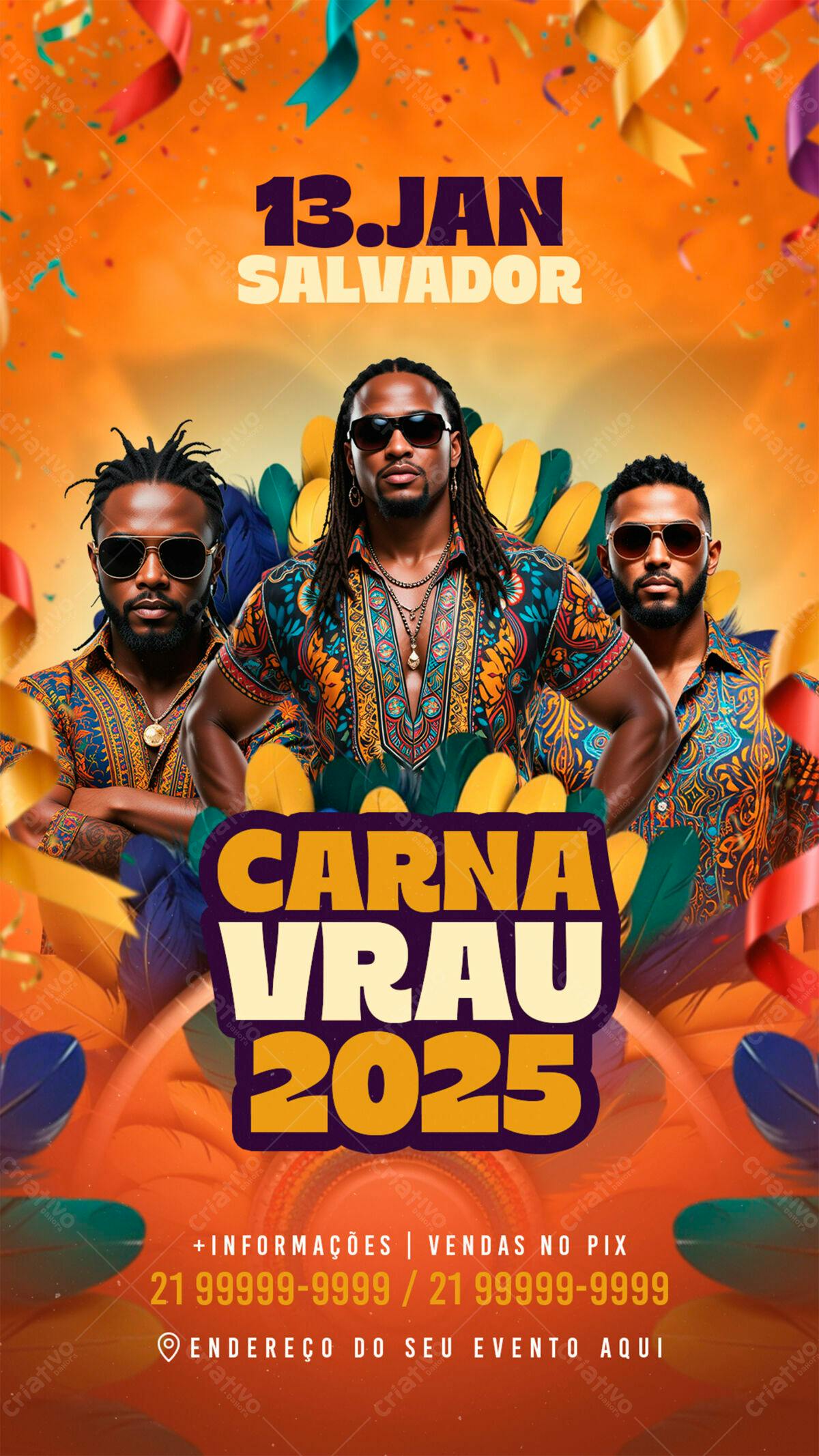 Flyer para Carnaval Vrau 2025 Salvador PSD Editável