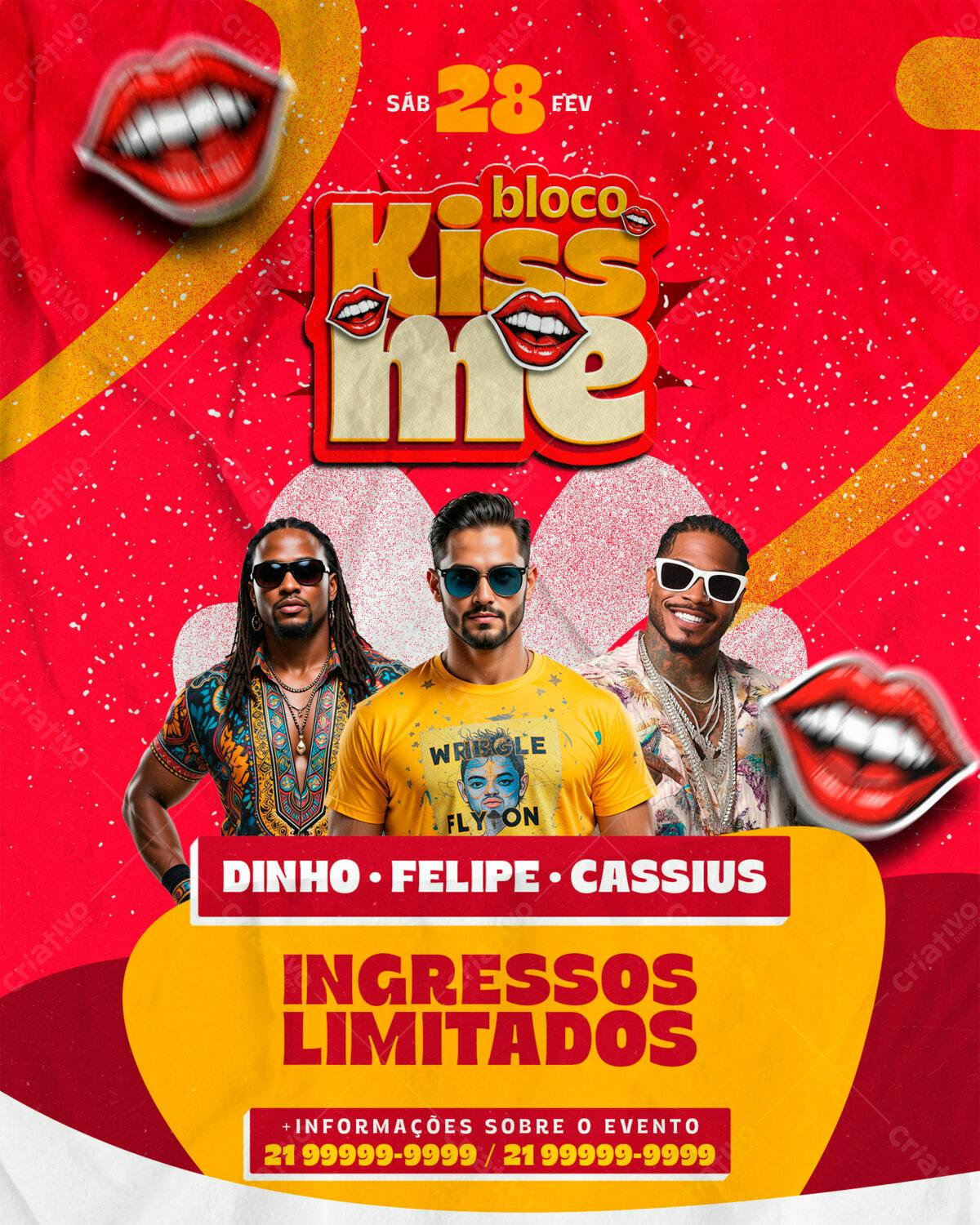 Flyer Bloco Kiss Me PSD Editável