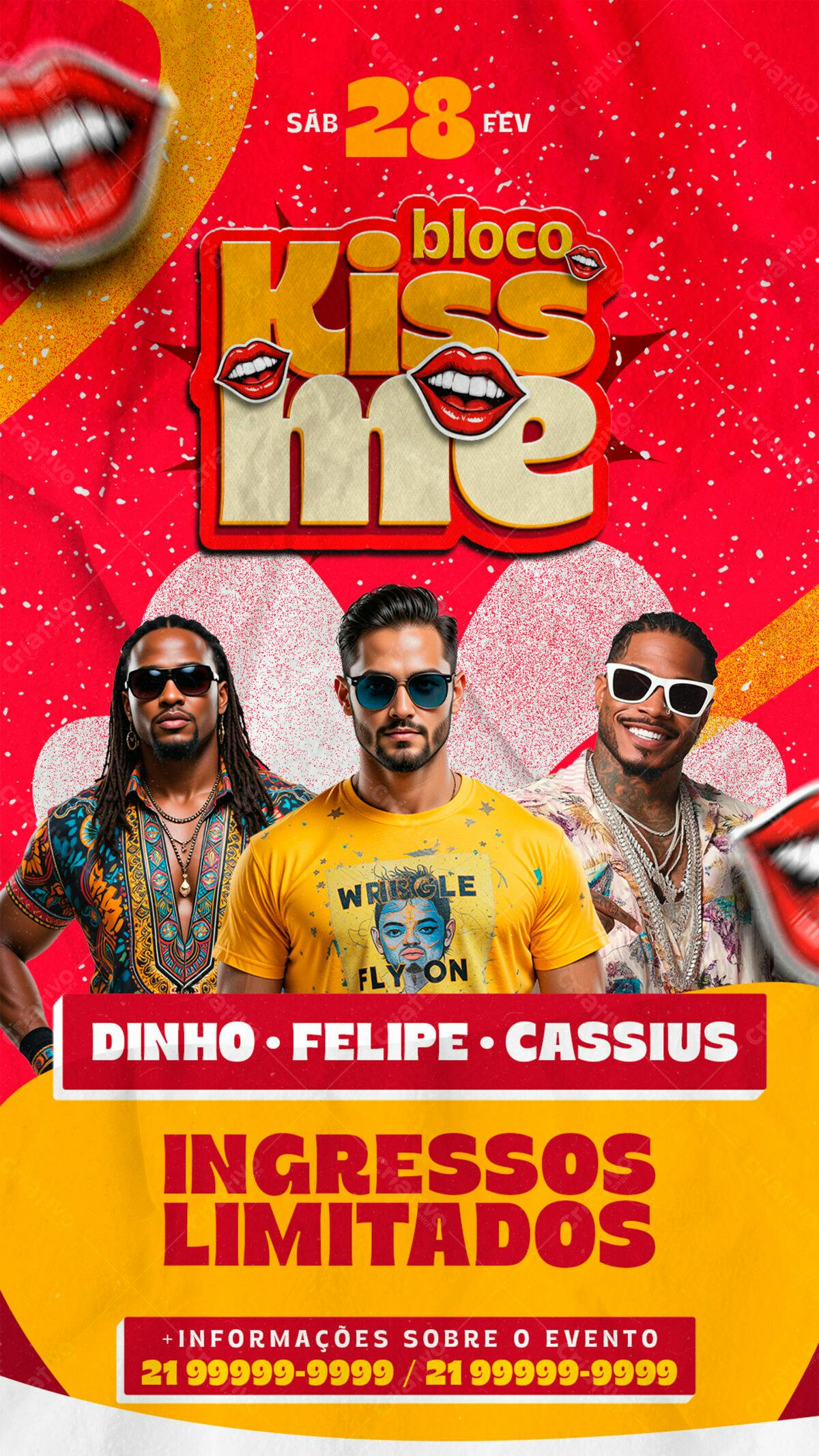 Flyer Bloco Kiss Me PSD Editável