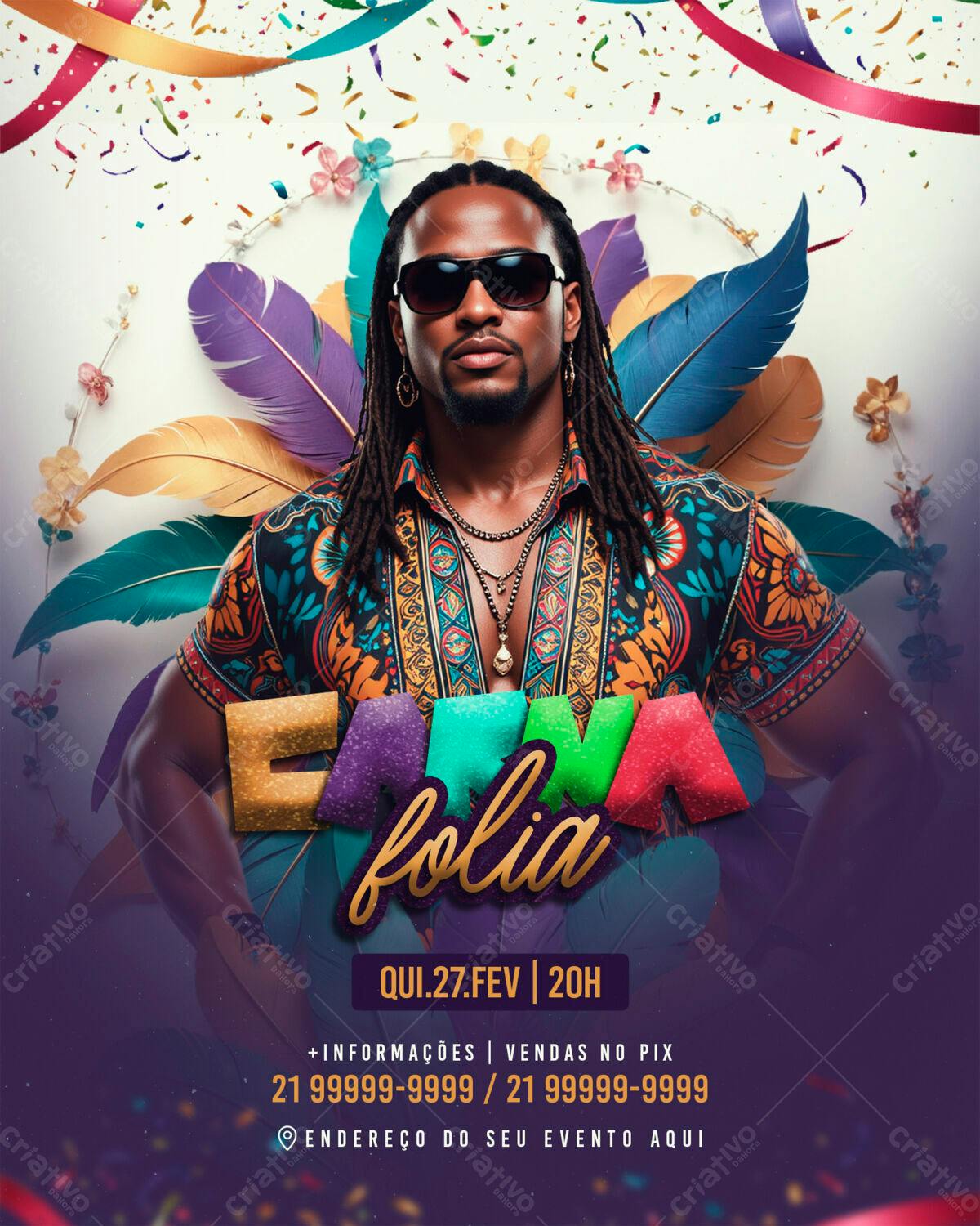 Flyer Carnaval com Cantor Negro PSD Editável