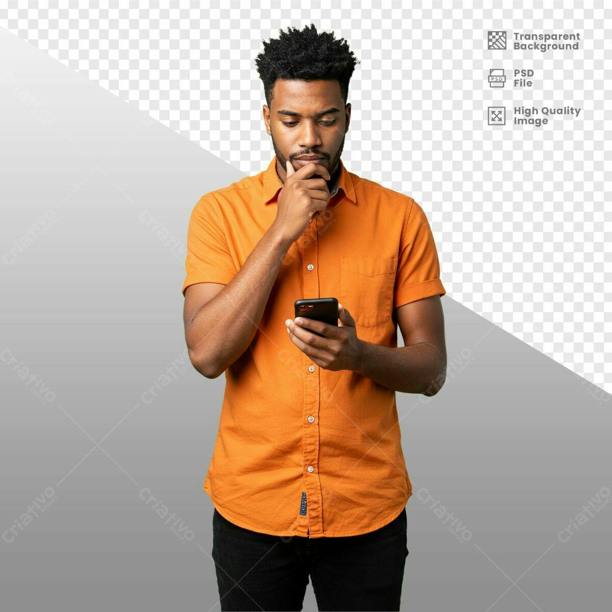 PSD Homem Afro olhando Celular PSD Editável