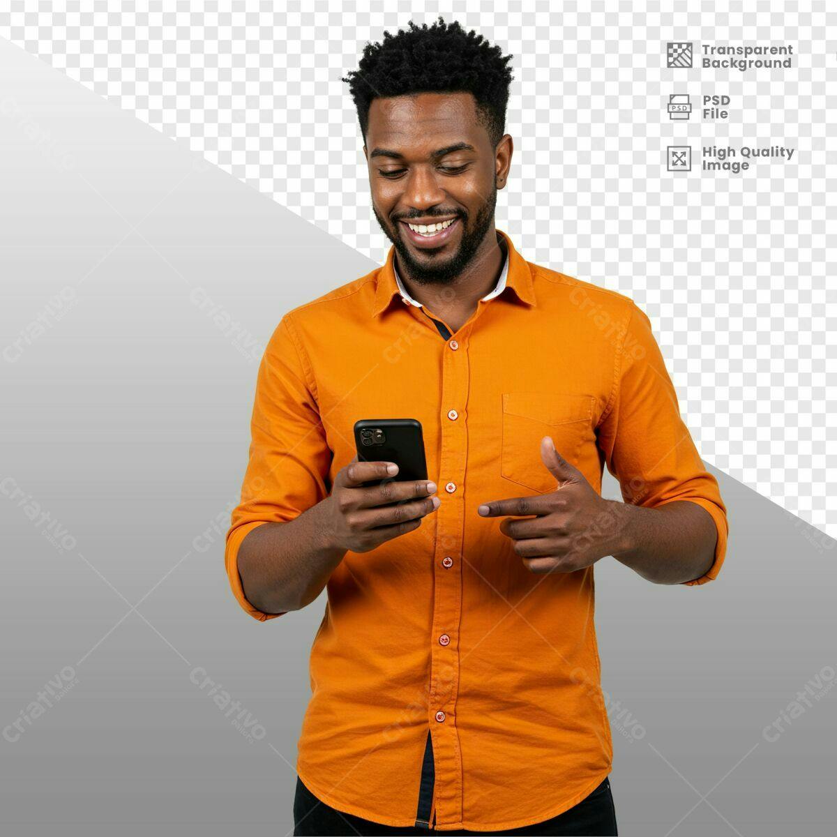 PSD para Mockup de Smartphone com Homem Afrodescendente PSD Editável