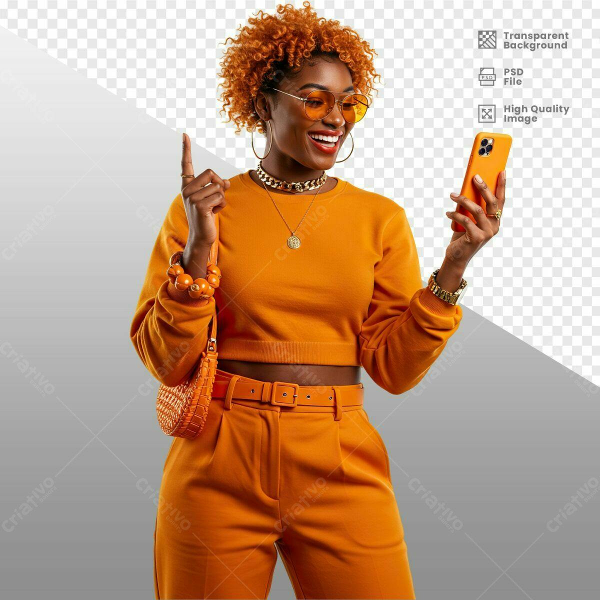Modelo de Mulher usando Smartphone PSD Editável