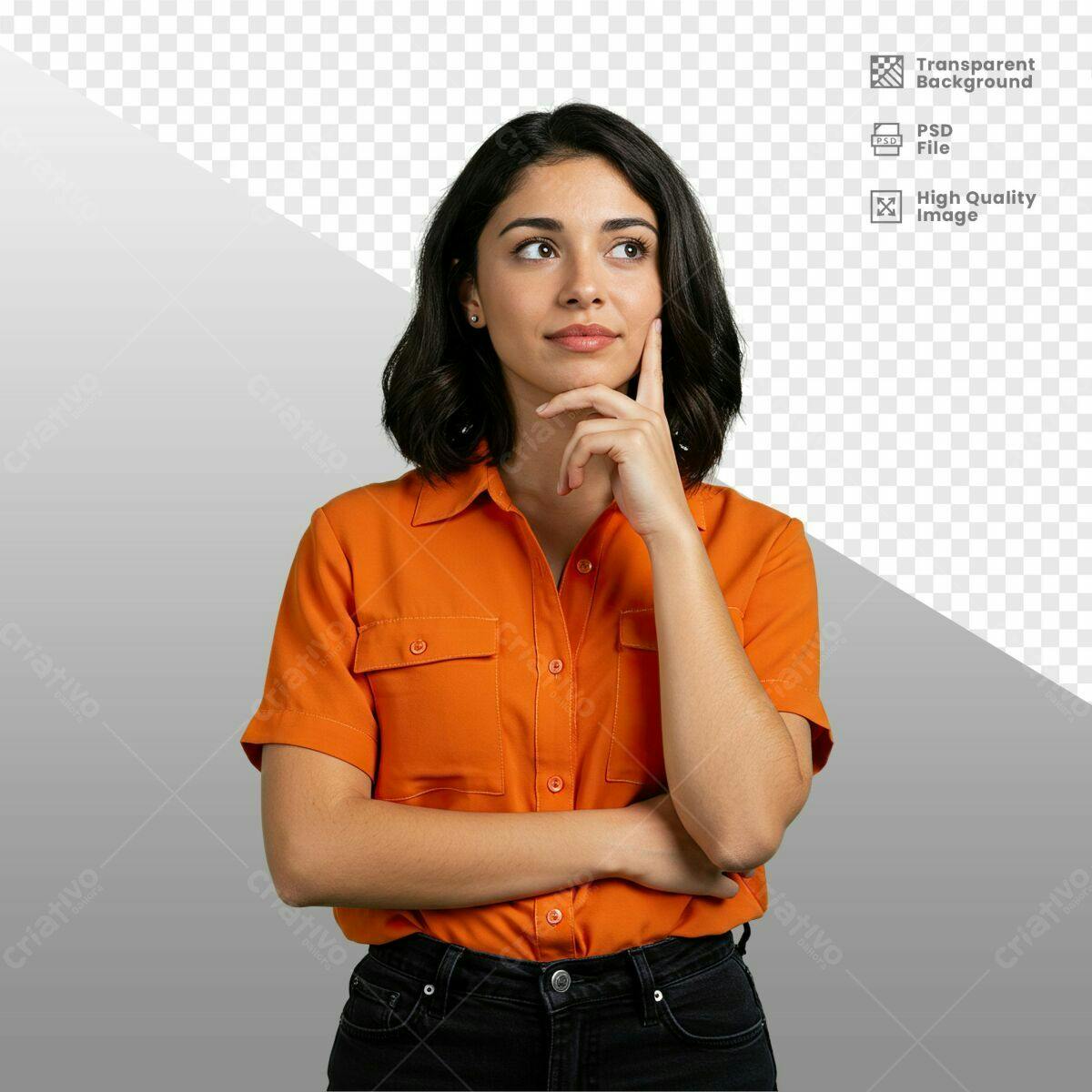Imagem PSD de Mulher Pensativa em Laranja