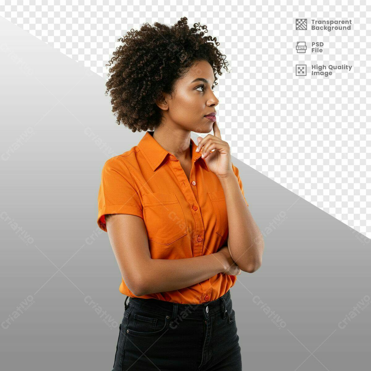 Imagem de Mulher Negra Pensativa PSD Editável