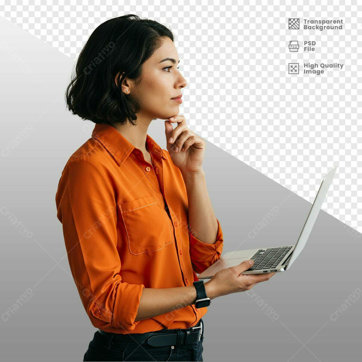 Imagem Mulher com Notebook PSD Editável