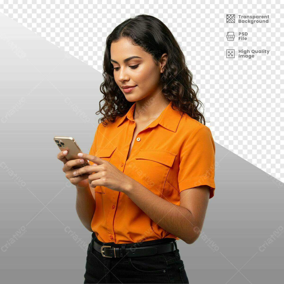 Recurso Gráfico Mulher com Celular PSD Editável