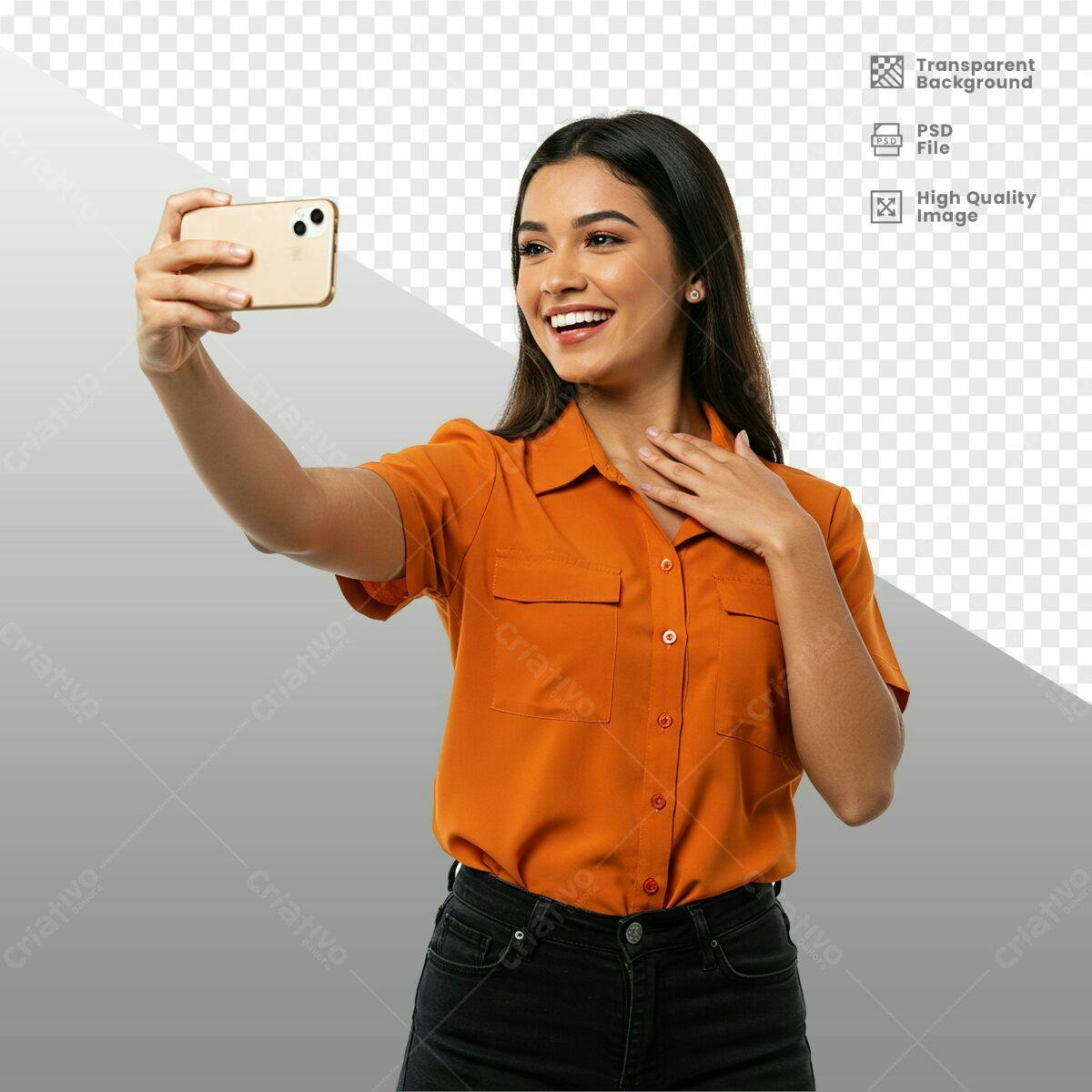 Mockup Selfie com Celular PSD Editável