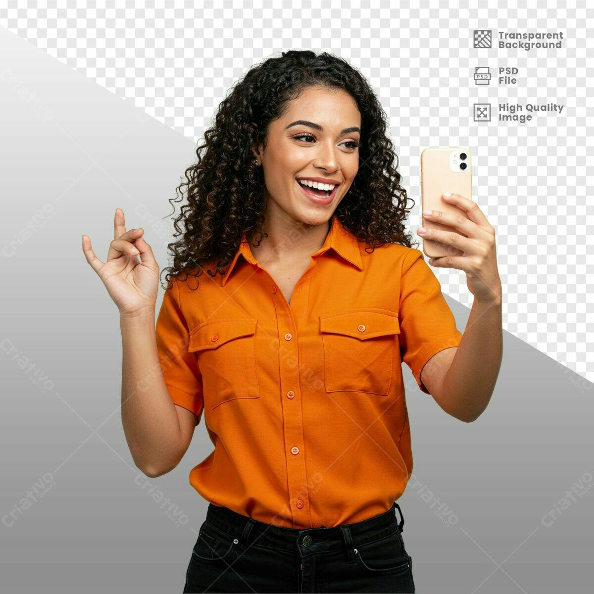 PSD para Mockup de Smartphone com Mulher Sorrindo PSD Editável