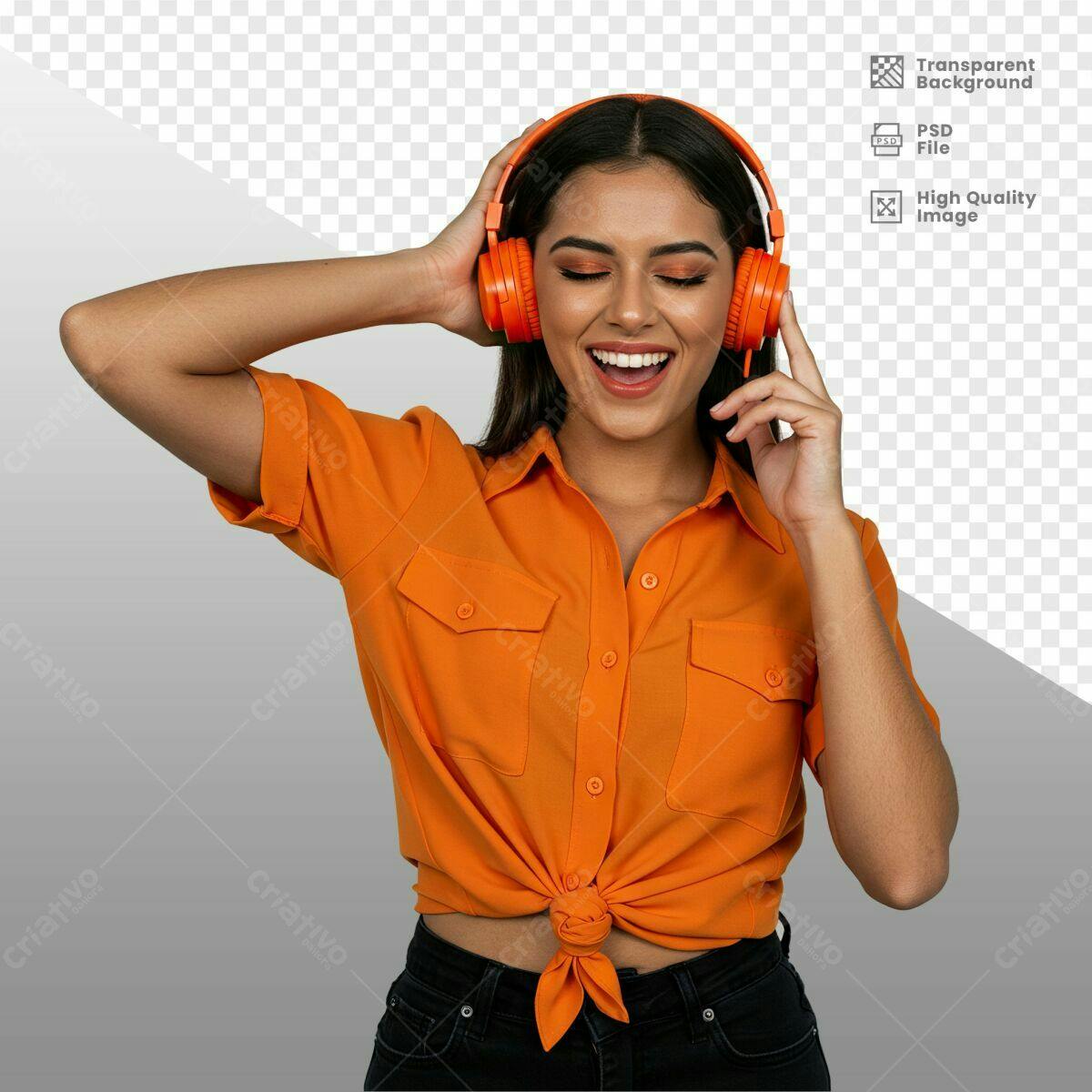 PSD para Mockup de Música com Fones Laranja PSD Editável