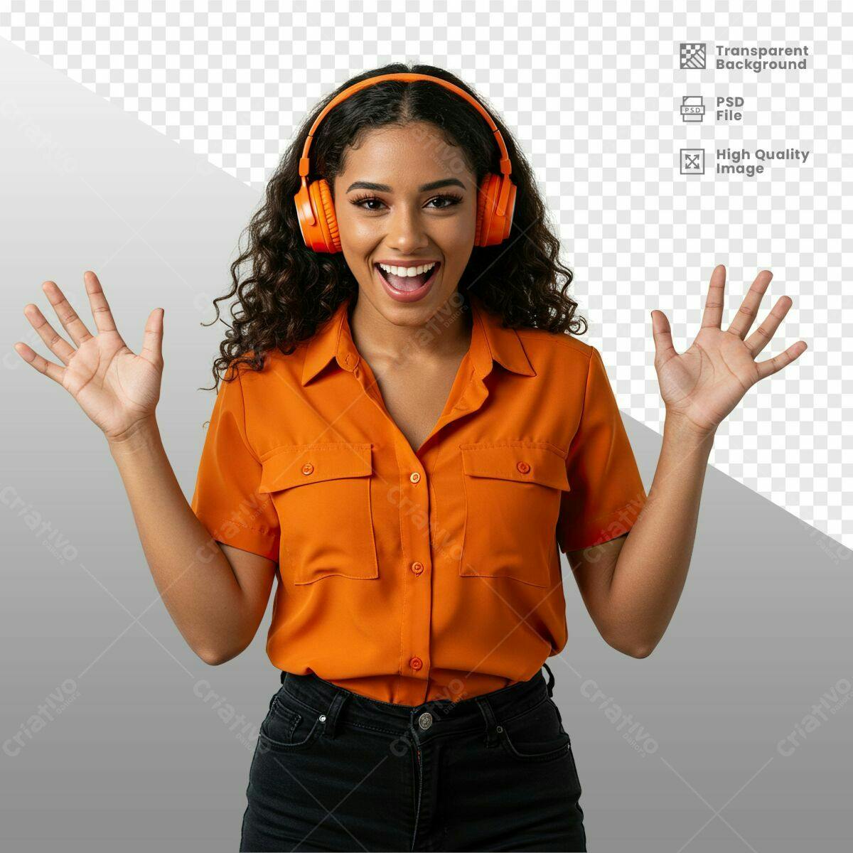Imagem Pessoa com Fones de Ouvido Laranja PSD Editável